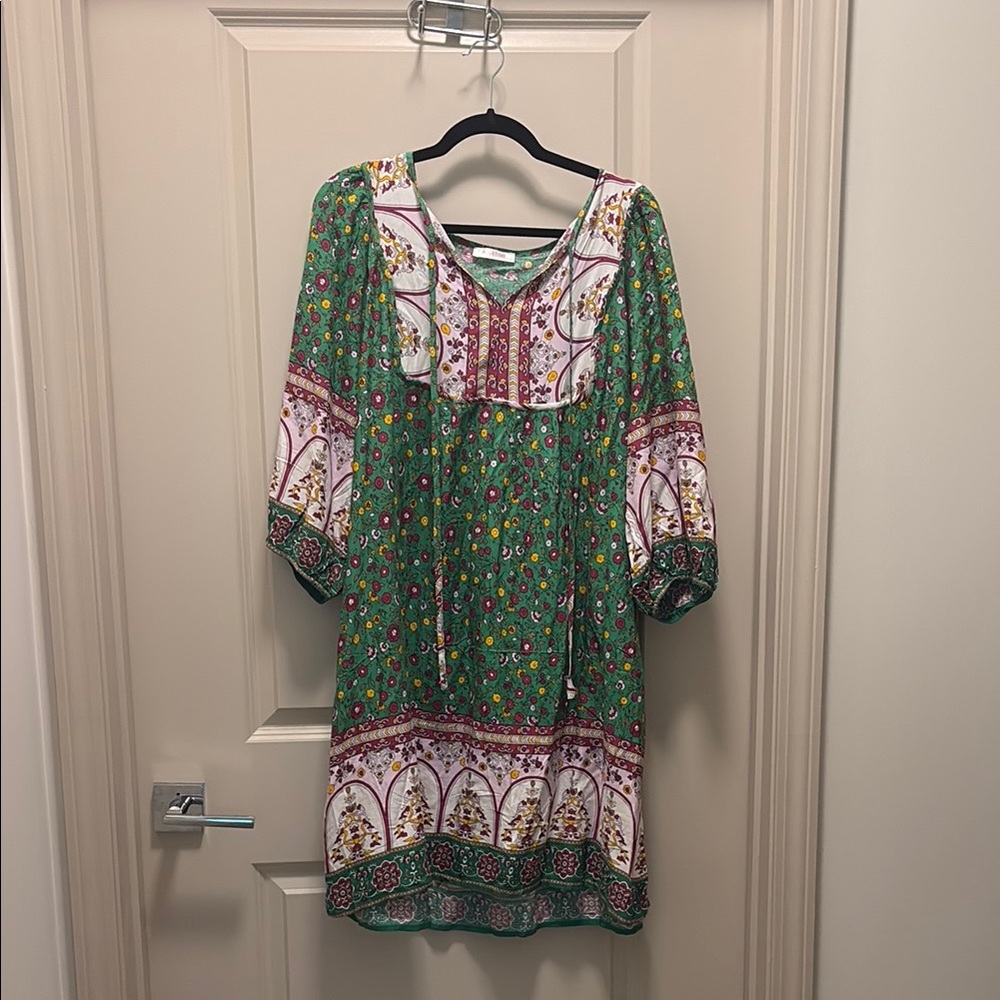 Floral Green and White Dress